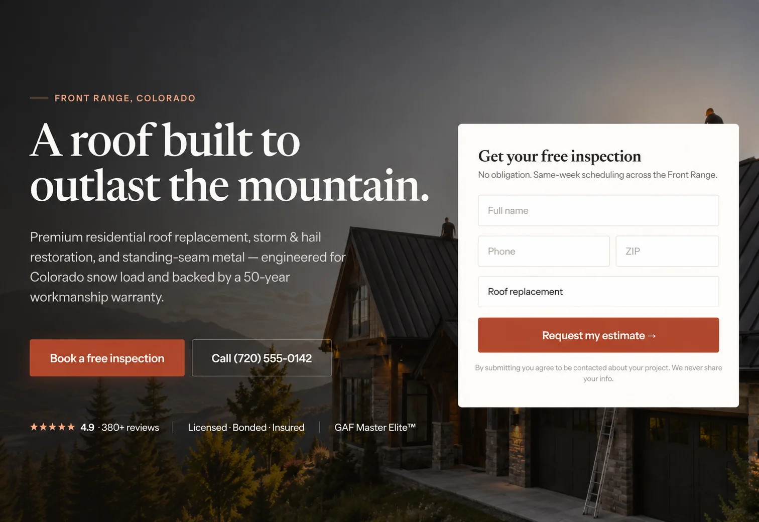 Alpine Halo Roofing example website generated by ApexSites